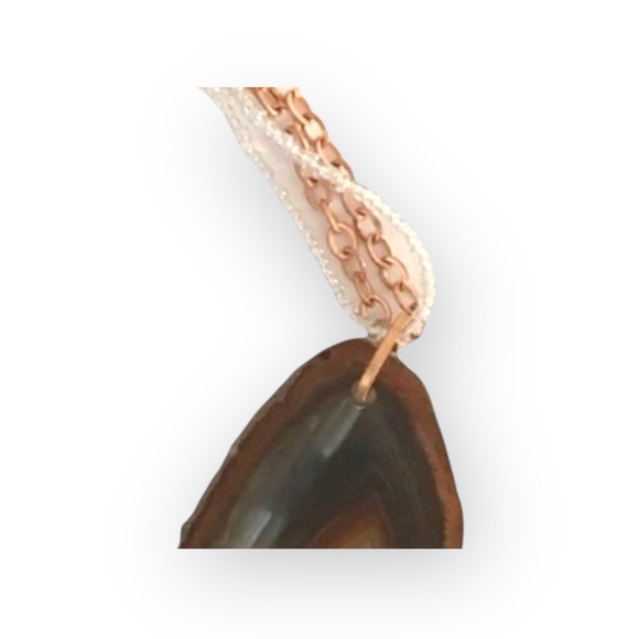 new Robert Rose ✲ Organic Agate Slice Necklace ✲ Rose Gold + Seed Bead Chain ✲ - Picture 8 of 16